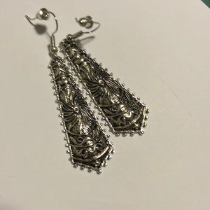 Silver Grey Tie Beaded Earrings